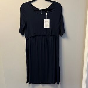 NWT Seraphine Maternity Soft Jersey Knit Dress Short Sleeve Navy Size Small
